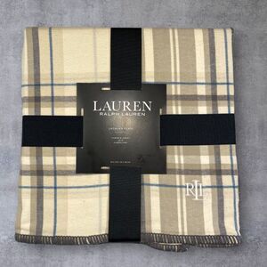 RALPH LAUREN THROW BLANKET 54X72in Cotton Lachlan Plaid Beige/Blue/Tan/Cream